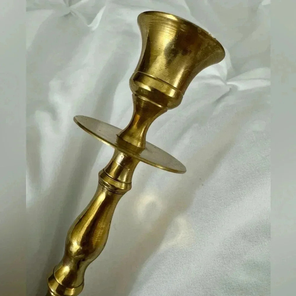 Vintage Brass Etched Taper Candlestick MCM 80’s 90’s Decor Cottagecore Granny - Picture 9 of 12